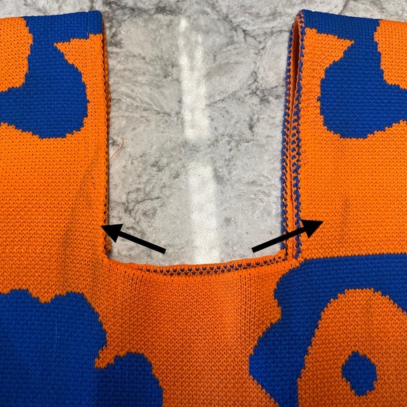 Mini Knitted Wristlet Bag - Foldable Tote - Orange and Blue Floral - Picture 8 of 9